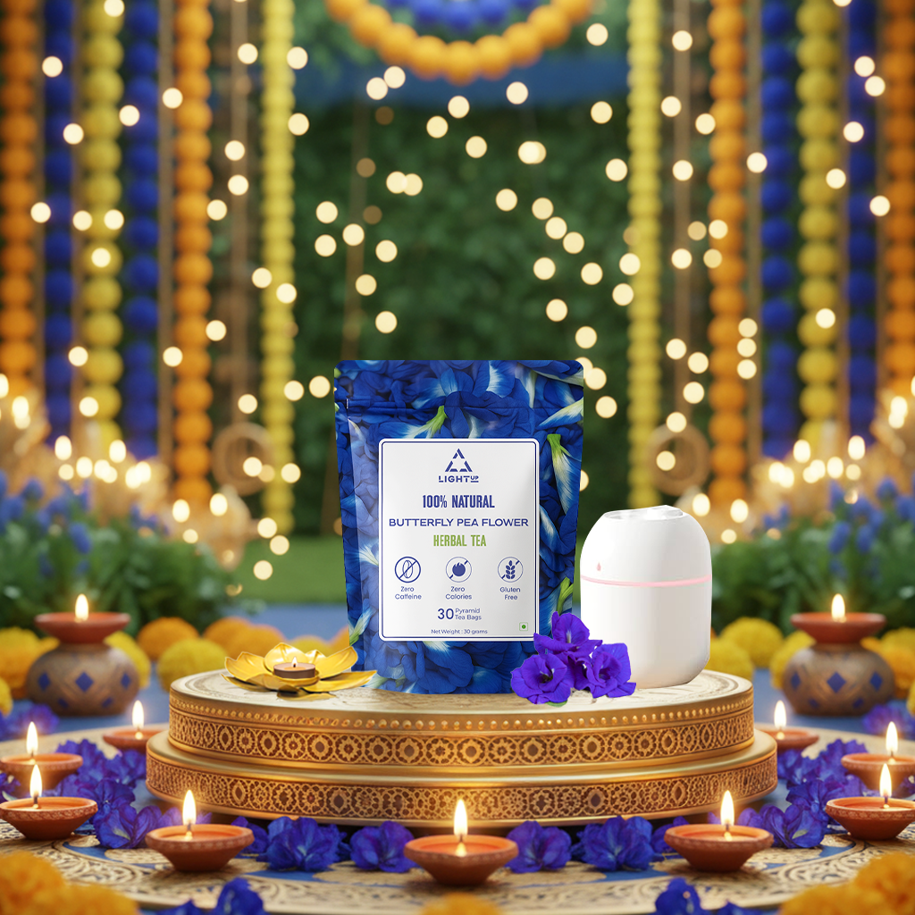 Blue Bliss Gifting Ritual - Butterfly Pea Flower Tea For Fat Loss (with Humidifier & Diya)